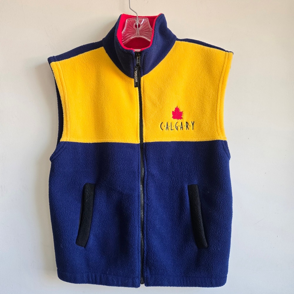 Yukon Fleece Small Vest Mens Blue Yellow Excellent‎ Calgary Colorblock Full Zip
